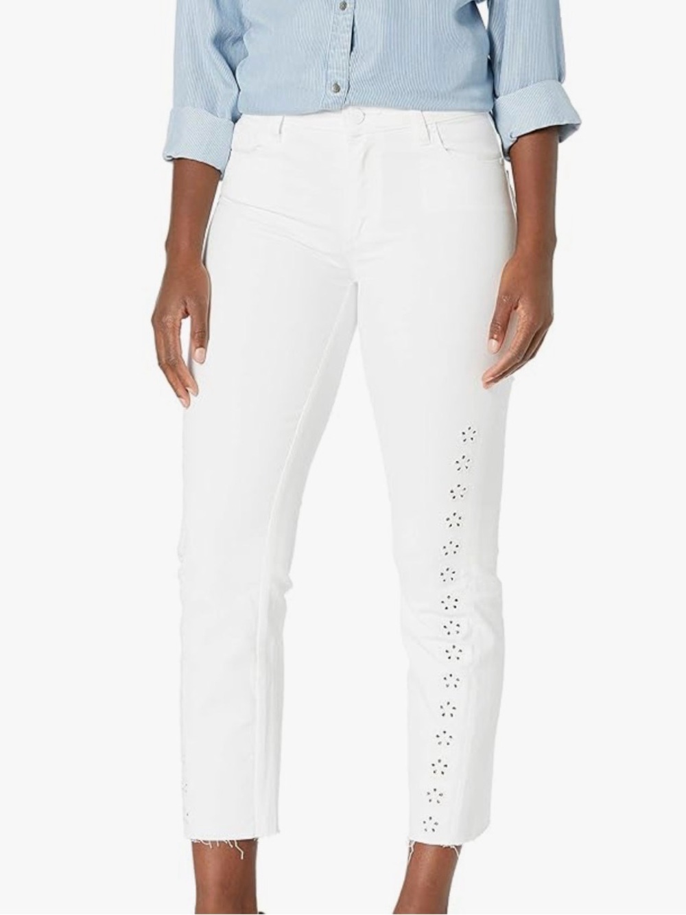 PAIGE Womens Cindy Laser Daisy Raw Jeans white Size 26 NWOT